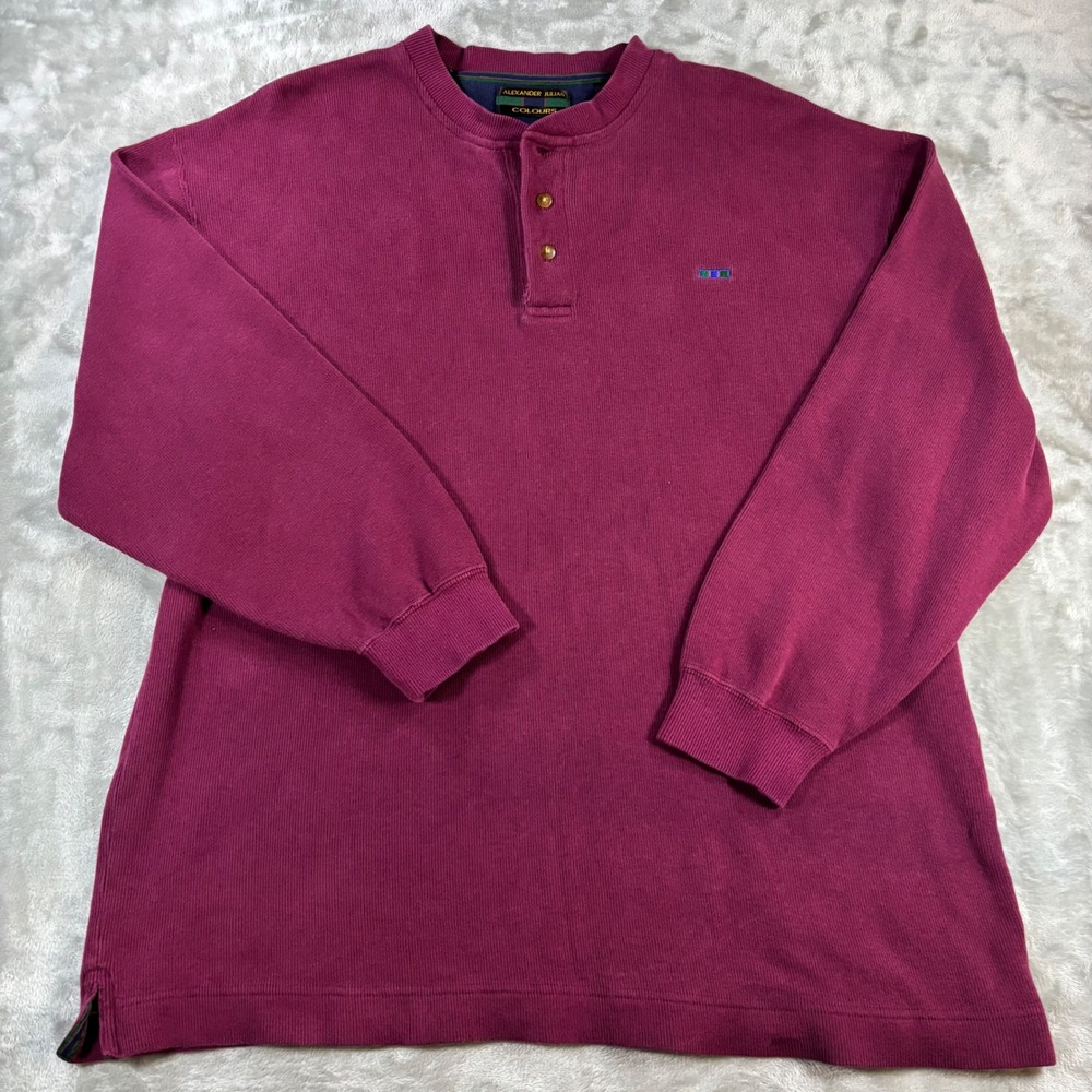 Alexander Julian Colours Mens XL Burgundy Henley Long Sleeve Cotton Shirt